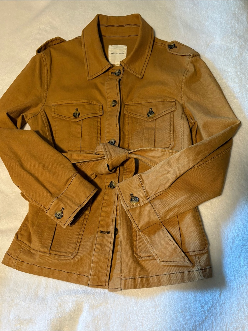 Anthropologie Caramel Brown Utility Jacket with Self Tie Belt